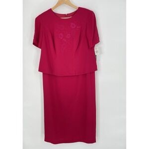 NWT Plaza South Women Petite Size 14wp Formal Faux 2-Piece Red Dress Embroidered